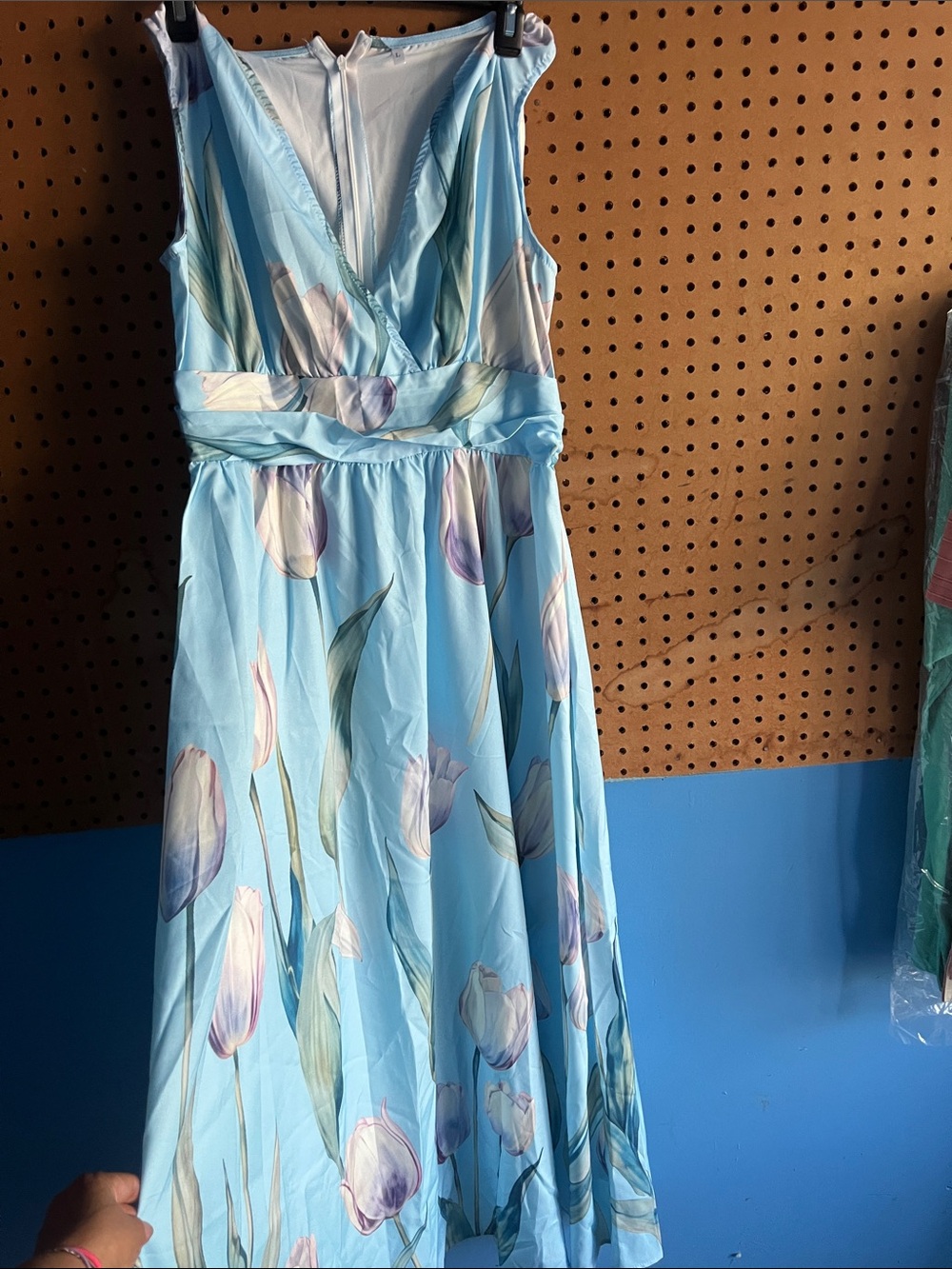 Girls Light Blue Floral V-Neck Dress